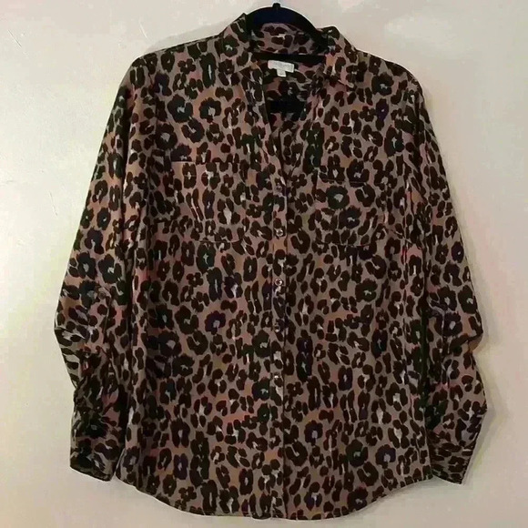 Talbots Tops - Talbots Womens Animal Leopard Print Button Front Polyester Shirt Size Small